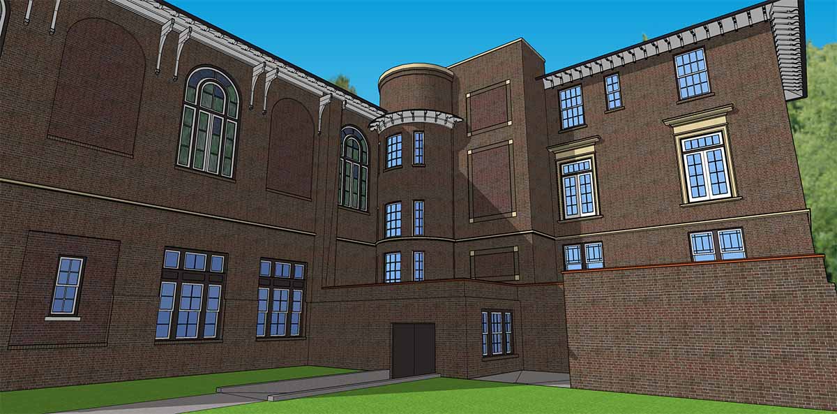 External rendering of Holtzendorff Hall Elevator design